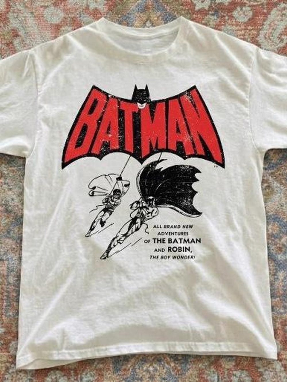 Gildan White Batman Graphic Tee with Red & Black Logo